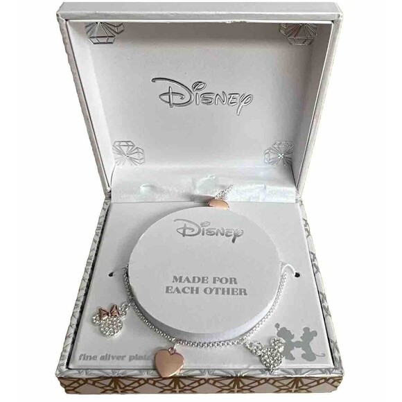 Disney Minnie Mickey Mouse Made For Each Other Pendant Fine Silver Bracelet - Picture 4 of 9